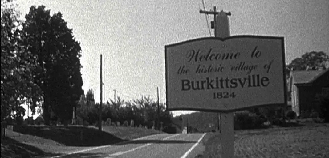 Horror movies to watch on Halloween. Blair Witch Project Burkitsville sign.