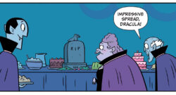 Dracula serves food to others in Dracula's Brunch Club